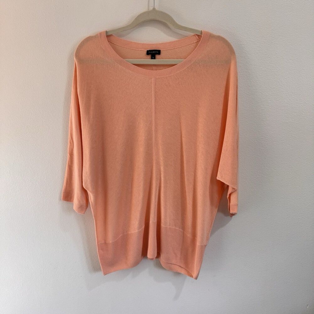 Talbots Shirt Blouse XL Linen Blend Semi Sheer Knit Dolman Sherbet Orange